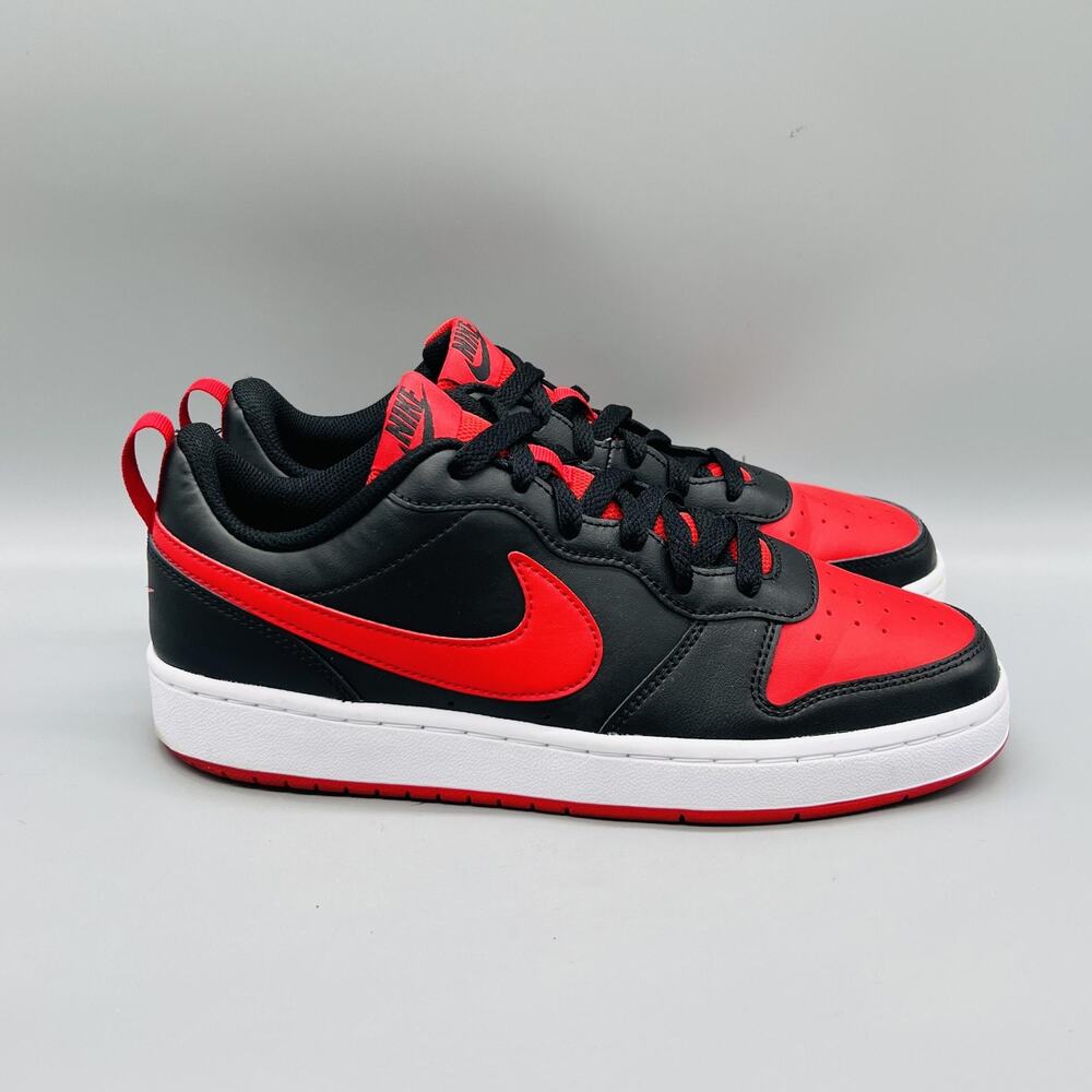 Nike Shoes Boys 7 Black Red Leather Court Borough Low 2 Athletic Sneakers Casual